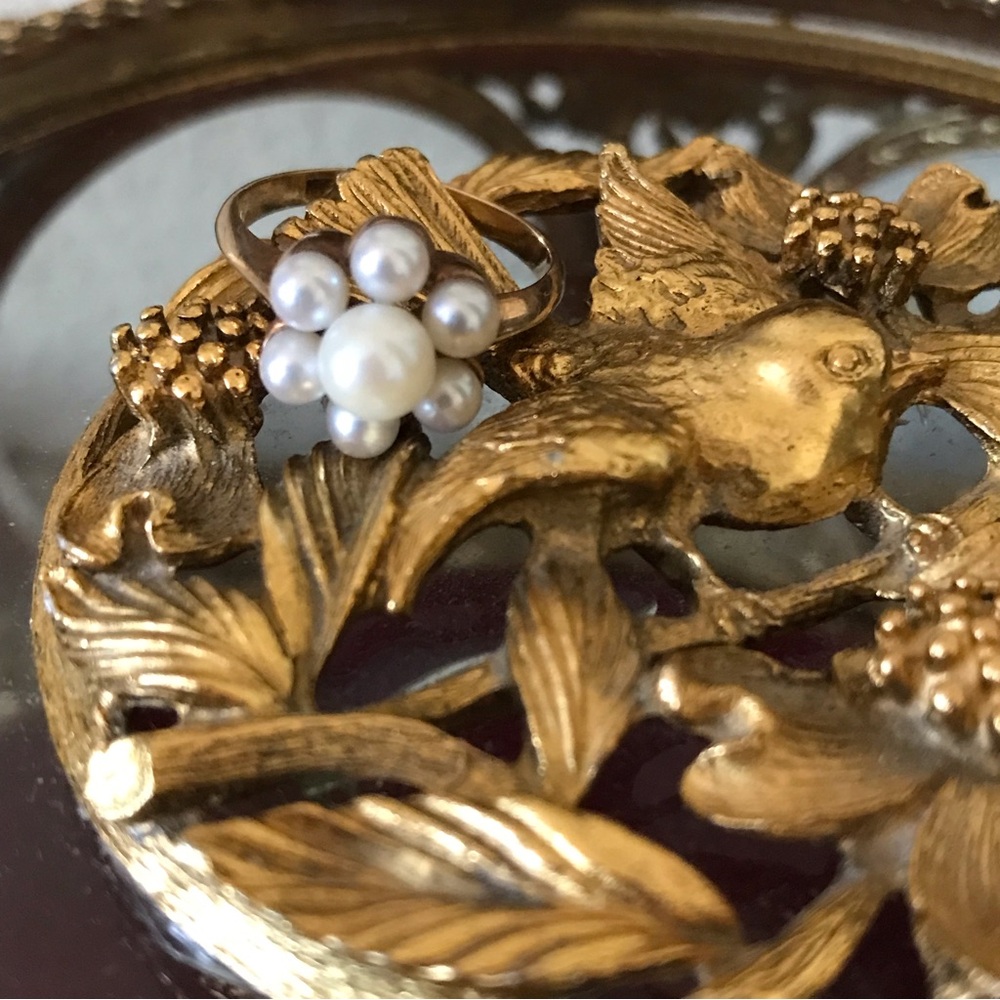 Antique Vintage Estate Pearl Cluster Flower 10k Ring